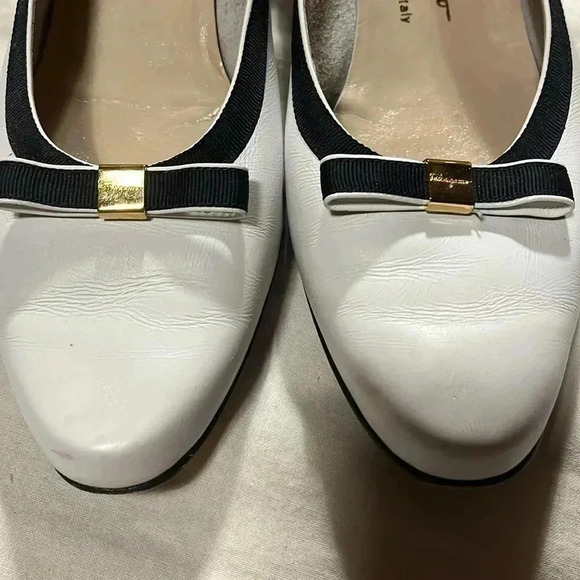 [10] Salvatore Ferragamon White Black lillaz Vara  Bow Pumps Heel Shoes - Picture 5 of 12